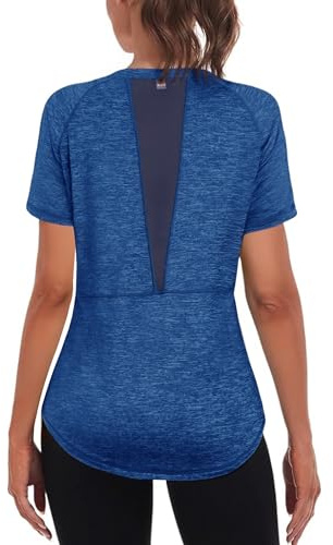 Gyabnw Women's UV Protection Workout Tops UPF 50+ Quick Dry Running Shirts Lightweight Breathable Mesh Gym Tee Cobalt Blue