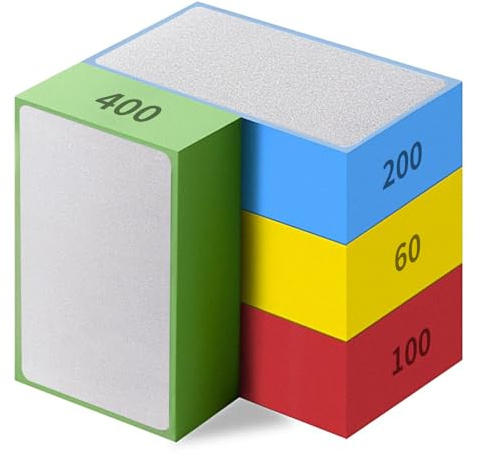 Houkary 4Pcs Hand Diamond Polishing Pads Tile Polishing Pad | Porcelain Sanding Blocks Glass Polishing Kit for Concrete Stone Granite Marble Porcelain Tile Ceramic 60# 100# 200# 400#