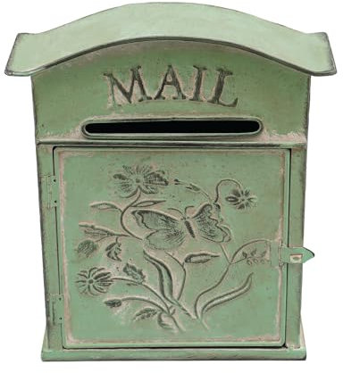 Postfach Wandhalterung Vintage Briefkasten, Abschließbar Metal Mailbox im Freien, Letter Box Wall Mounted, für Garagen Garten Outdoor Dekoration, Grün, 27 x 10.5 x 31.2 cm