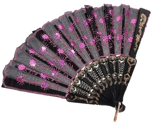 Zerodeko Eleganter Handfächer Mit Pailletten Und Pfau Im Chinesischen Stil Faltbarer Stofffächer Für Damen Handfächer Mit Vintage-design