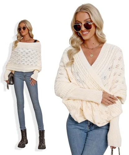 Asudaro Écharpe tricotée avec manches pour femmes hiver écharpe à capuche tricotée multifonctionnelle écharpe en motif de tresse mode poncho écharpe cape écharpe stola uni Wrap Scarf, Einheitsgröße