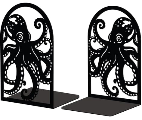 Peacoblue Buchstützen Metall,Oktopus Buchstütze Dekorativ für Bücher | 1 Paar 5.3x4.3x7.9 schwere Gusseisen Buchhalter, Stabile Buchstopper für Bücherregal, Schreibtisch, Büro und Wohnraum
