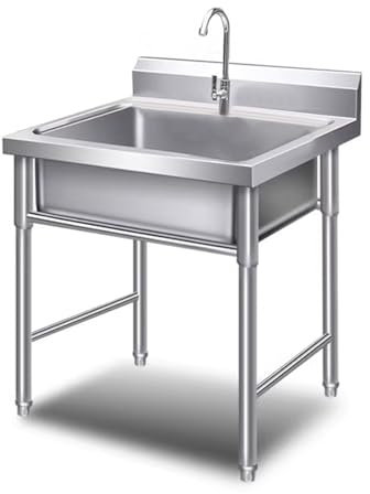 Lavello da Esterno Lavello Cucina Moderno Lavello Cucina 2 Vasche, Gambe Lavatoio da Campeggio con Rubinetto Lavandino Multifunzionale for Esterni, Ristorante(50cm/20in)