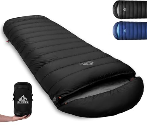 BUERTS Sac de Couchage en Duvet pour Adulte(7 à -4℃) adapté aux 3 Saisons,Sac de Couchage Compact,léger et Portable,pesant seulement1220g,adapté à la randonnée et aux activités de Plein air.