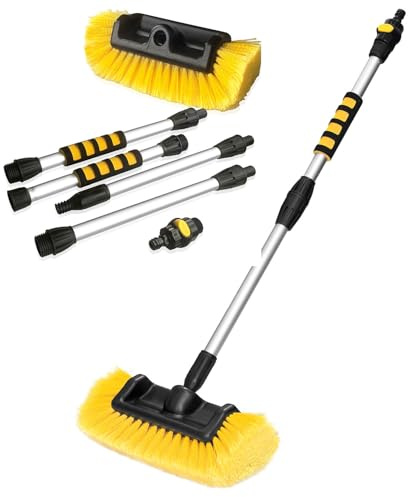 5FT Aluminium Water Fed Car Wash Brush with 11 Soft Bristles – Long Handle Hose-Connected Cleaning Tool for Cars, Vans, Trucks, Boats, Windows & Conservatories