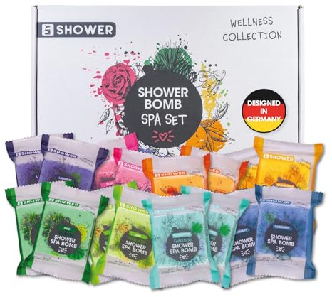 Accentra My Shower Spa Lot de 16 bombes de douche 8 parfums Coffret cadeau pour femme, homme, maman, papa, petite amie, partenaire, idée cadeau dans une boîte cadeau, cadeau d'anniversaire