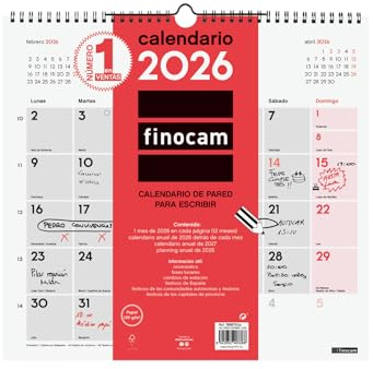 Finocam - Väggkalender 2026 månadsvy januari - december 2026 (12 månader) | Kalender 2026 att skriva ner | Neutro månadsplanerare