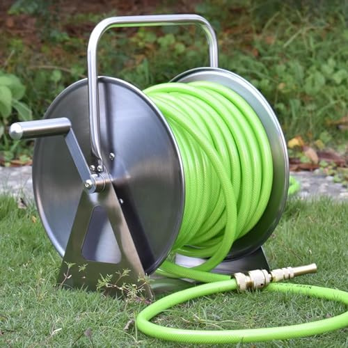 Metall Schlauchtrommel Edelstahl Wand/Bodenmontage 3/4 Zoll 1/2 Zoll für Garten, Bauernhof und Terrasse (inkl. 2M Schlauch)