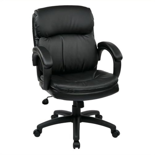 Pemberly Row Mid Back Eco Leather Executive Office Chair, Black Bonded Leather, 360° Swivel Seat, Adjustable Tilt Tension, Nylon Base with Carpet Casters, Comfortable Office Chair for Indoor Use
