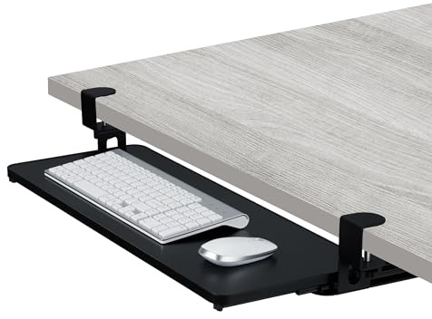 Relaxdays Tangentbordshylla, 65 x 24 cm, utdragbar, klämbar, ergonomisk, tangentbord förvaringslåda, modern, svart