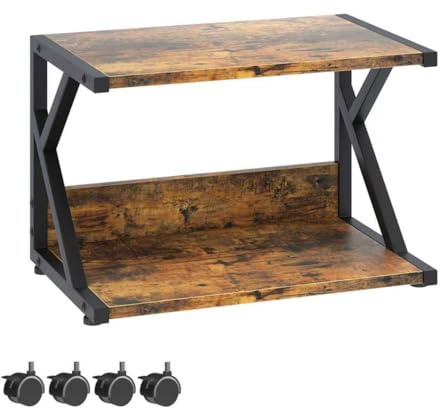 Garden 4 you Desktop Printer Stand,2 Tier Under Desk Printer Trolley, Multi-Purpose Printer Cart Organizer,Wooden Storage Shelf with 4 Wheels for Folders,Books,for Fax Machine, Scanner (brown)
