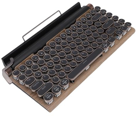 Gugxiom Retro Typewriter Mechanical Gaming Keyboard, Vintage Style Computer Keyboard with Round Keycaps, Wireless Bluetooth and Wired/2.4G, RGB Backlight, for PC/Laptop/Tablet/Phone (Wood Color)