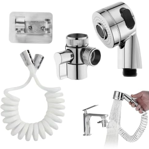 Rubinetto da cucina con spruzzatore, set per rubinetto per lavabo, doccetta portatile, kit di supporto adattatore per doccia, per lavare i capelli, utensili da bagno per la pulizia degli animali