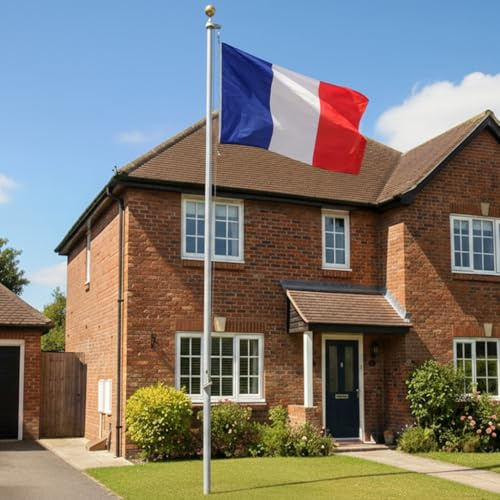 Robustes Aluminium-Fahnenmast-Set mit 15,2 x 91,4 cm großer Frankreich-Flagge, Outdoor-Set mit goldfarbener Kugelspitze, Seil und Clips, wetterbeständiges Display für Haus, Garten und Hof