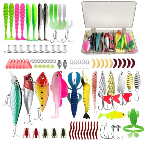 133 PCS Fishing Lures, Baits Kits Mixed Tackle with Spoon Hard Lures Hooks Jigs Widely Used Baits Mixed Set for Freshwater Saltwater Anglers