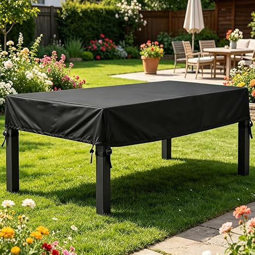 HOLEILUCK Housse De Table Jardin Rectangulaire 200x70x40cm/LxlxH/79 x28 x16 Housse De Protection Imperméable pour Table De Jardin,Tissu Oxford 420d, Noir, Anti-UV Tissu Bache Table Exterieur