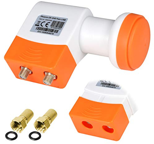 TechniSat Twin LNB digital ► 2 Teilnehmer ► Direkt Anschluss universal Phoenix CE UHD Full HD HDTV TV 3D 4K + Wetterschutz im Set mit 2 F-Stecker Vergoldet Gratis