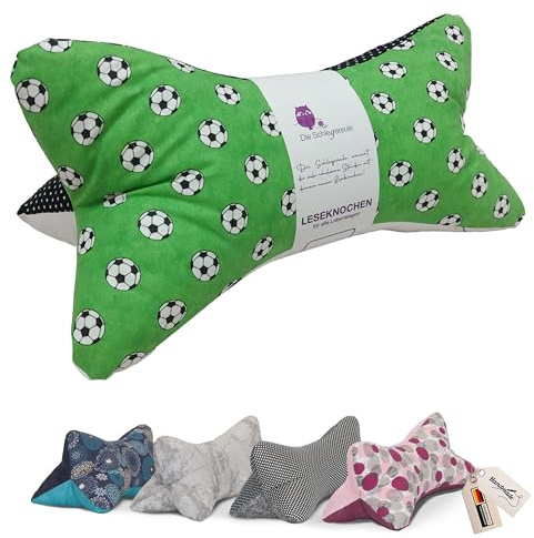 Leseknochen Kinder Nackenkissen Handmade in D, waschbar (Fußball Grün)