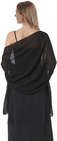 Hotshawl Chiffon Shawls and Wraps for Evening Dresses Women Elegant Soft Scarf Bridal Scarve Wedding Stole (Black, One Size)