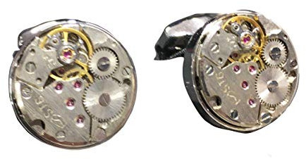 CambridgeStyle Manschettenknöpfe mit Uhrwerk - ohne Funktionsmechanismus - rhodiniert
