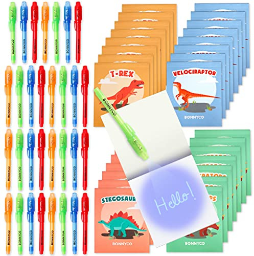 BONNYCO UV Stift und Notizbuch, 32 Stück Dino Mitgebsel Kindergeburtstag Junge und Mädchen. Kindergeburtstag Gastgeschenke, Kleine Geschenke für Kinder. Adventskalender Inhalt, Dino Geburtstag Deko