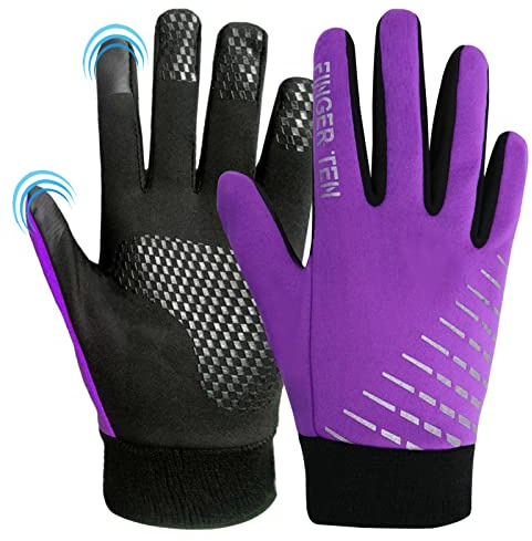 FINGER TEN Gants Velo Enfant Hiver Chaud Sport Anti-DÉRapant avec ÉCran Tactile Tactile Paire Valeur, Gant Running Jeunes Garçons Garçons Filles Ecole (L, Violet)
