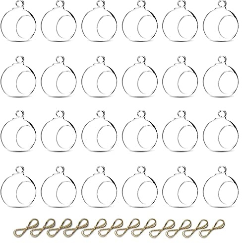 Nuptio 24 Pcs Hanging Glass Tealight Holder Globe 2.36 Diameter, Tea Light Candle Holders Wedding Christmas Halloween Home DIY Gifts, Garden Hanging Ornaments Outdoor Candle Holders