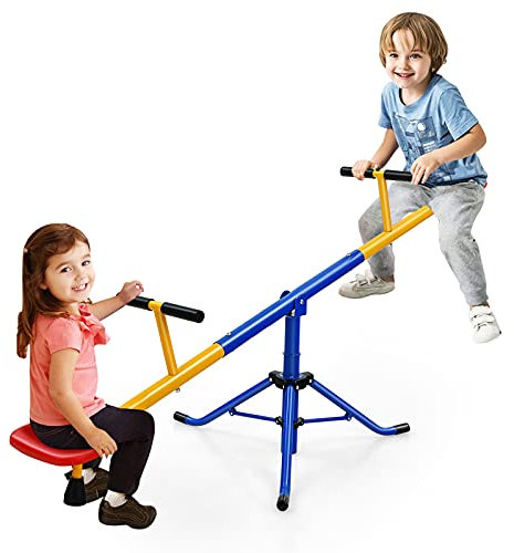 COSTWAY Altalena Basculante per Bambini, Altalena Saliscendi a 360° con Fermo per le Gambe, Altalena Basculante per Esterno Cortile e Parco Giochi, 2 Posti a Sedere
