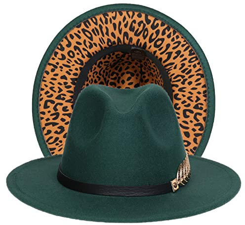 JK Home Fedora Feutre Chapeau de Jazz Mariage Bicolore Vert Foncé