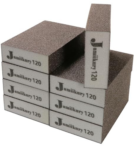 Jamiikury - 8 blocchi abrasivi a grana 120, spugna abrasiva fine lavabile e riutilizzabile, spugna di carta vetrata a secco per legno, metallo, mobili, vernici e cartongesso