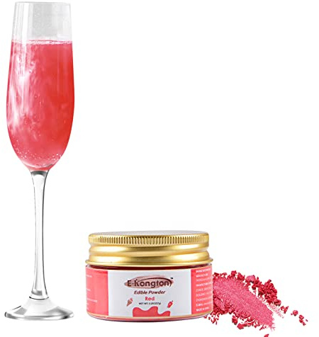 E-Kongton Roter Essbarer Glitzerstaub: 7 G Essbarer Glitter FüR GeträNke, Fondant, Kuchen, Kekse, Schokolade und Mehr, Lebensmittelechter Glitterstaub, Essbares Metallic-Pulver, Vegan und Glutenfrei