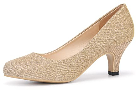 Women's Court Shoes Kitten Heels Wide Bridal Work Office Wedding Party Low Heel Pump Slip On Shoes SG Gold Tag 9.5-UK 7