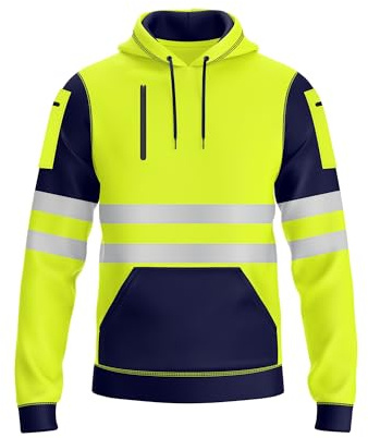 NOROZE Hi-Viz Pullover Sweatshirt à Capuche Bande réfléchissante Grise Manteau de sécurité Haute visibilité avec 4 Poches zippées pour téléphone et Gadget Sweat-Shirt Top Jacket