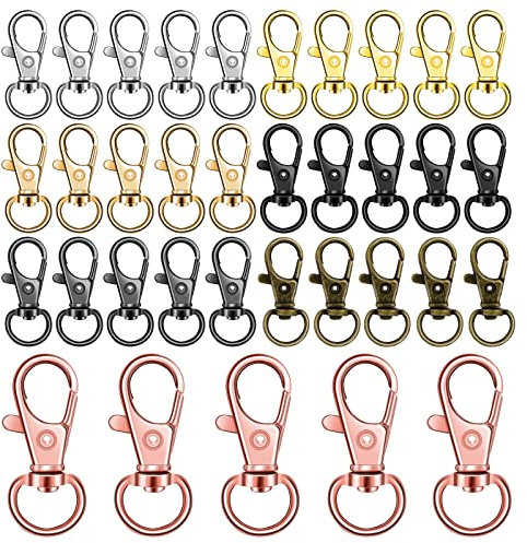 35 Piezas Mosqueton Llavero Broche de Langosta Giratorio Gatillo Gancho de Metal Clip Llavero Mosquetones para Bolsos Cordón Joyería Suministros de Artesanía DIY 10mm