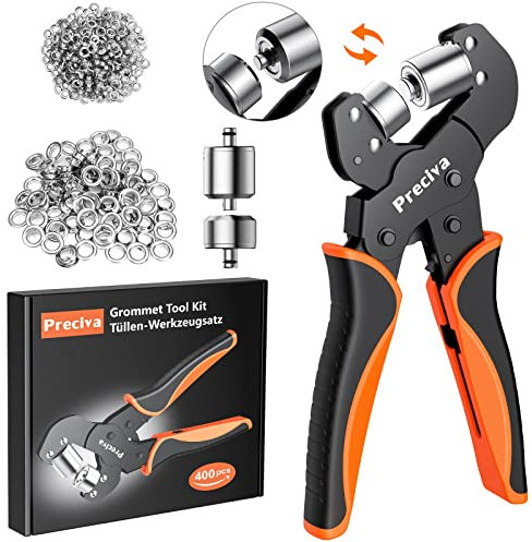 Ösenzange Set, Preciva Ösenzange Austauschbar Zangekopf Ösenpresse mit 400 Ösen (200pcs Ø6mm und 200pcs Ø10mm) für PVC-Banner, Planen, Karton