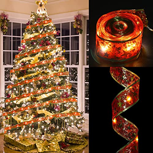 DERAYEE 4m/13ft Rouge Guirlandes Lumineuses de Noël à Ruban Brillant