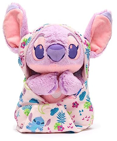 Disney Store Official, Lilo y Stitch, Ángel bebé, Peluche, 27 cm, Peluche Rosa de alienígena bebé con Manta extraíble, para Todas Las Edades
