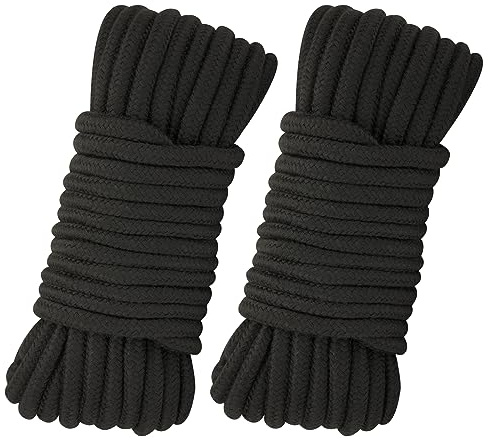 2Pcs Soft Cotton Rope, 66Ft x 8MM Thick String, Black Cotton Cord for Hanging Clothes, Binding Luggage and Home Decoration