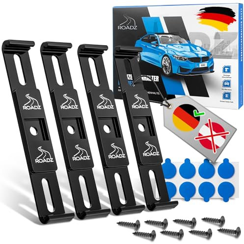 ROADZ® Kennzeichenhalter Rahmenlos - [unsichtbar & legal] - Sicherung für bombenfesten Halt - Set für 2 Kennzeichen - werbefrei - Nummernschildhalter - rahmenlose Kennzeichenhalter Auto