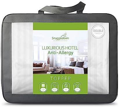 Snuggledown Luxurious Hotel Anti Allergy Mattress Topper Double Bed - Bouncy & Soft Premium Anti Bacterial Mattress Cover - Luxury, Comfortable, Hypoallergenic, Machine Washable (135cm x 190cm)