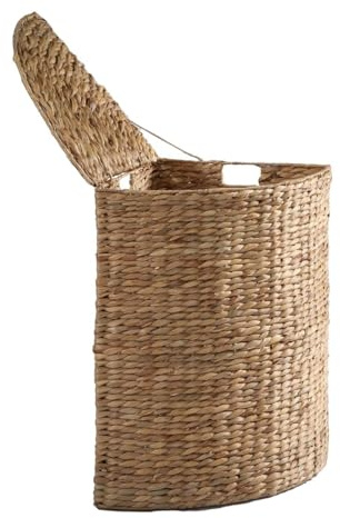 CALICOSY - Eck Wäschekorb - Wasserhyazinthe - Robustes Naturmaterial - Mit Deckel und Griffen - Bad, Waschküche, Schlafzimmer - Große Abmessungen - B 40 x T 40 x H 65 cm