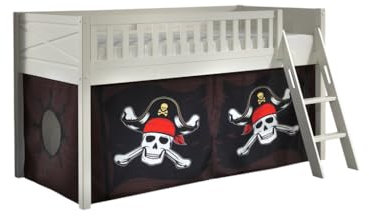 Halbhoher Schläfer Scottie 90x200 cm mit Piratenspielvorhang-weiß
