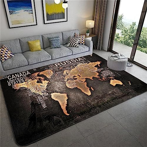 3D Vintage-Weltkarte Kinder Jungen Teppich Dekoration Schlafzimmer Kinderzimmer Wohnzimmer,Modern rutschfest Waschbar Flanell Kinderteppiche 200 X 300 cm