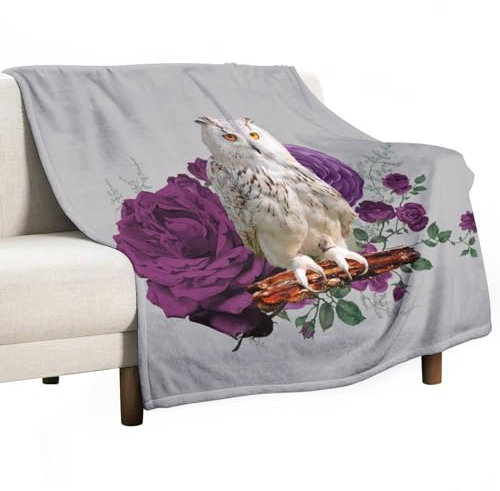 Warme leichte Halloween-Eulen-Skelett-Blumen-Bettwäsche, Fleecedecke, abstrakter Blumenstrauß, Horror-Decke, Heimdekoration, für Weihnachten, Geburtstag, Mütter, Väter, Valentinstagsgeschenk, 127 x