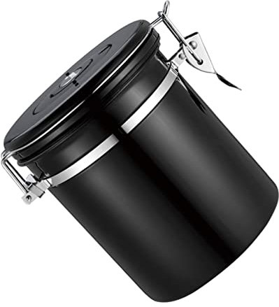 BESTonZON Contenitore Ermetico Acciaio Inossidabile Per Caffè e Tè Barattolo Di Stoccaggio Per Alimenti Con Chiusura Clic Colore Nero Per Conservare Tè Cialde e Cereali Secchi