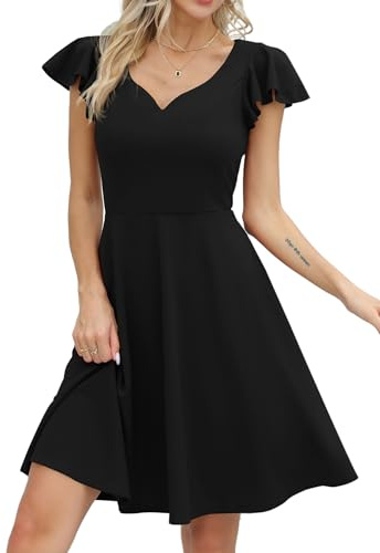 Missufe Damen Cocktailkleid Elegant Vintage Minikleid Kurz A-Linie Herzausschnitt Kleider