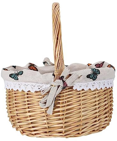 Happyyami 1stück Handgefertigter Rattan Picknickkorb Mit Abnehmbarem Leinenfutter Tragbare Aufbewahrung Für Lebensmittel Für Ausflüge Und Partys Vielseitig Einsetzbar