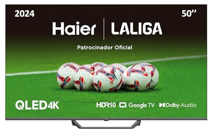 Haier QLED 4K UHD H50S80EUX - Smart TV 50, Google TV, Dolby Audio, HDR 10, Smart Remote Control, Google Assistant, Bluetooth 5.1, DBX TV, HDMI 2.1 x 4, Sin Marcos, 2024