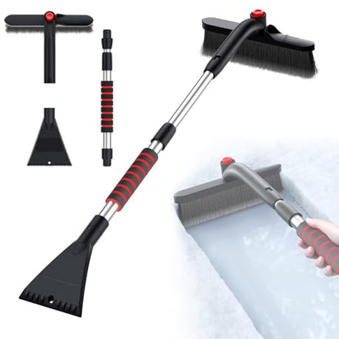 Koqit Eiskratzer Auto mit Schneebesen, ergonomischer Rutschfester Softgriff, aus hochstabilem ABS,Starke Performance, Ausziehbar Eiskratzer,Autozubehör, Winterbereit