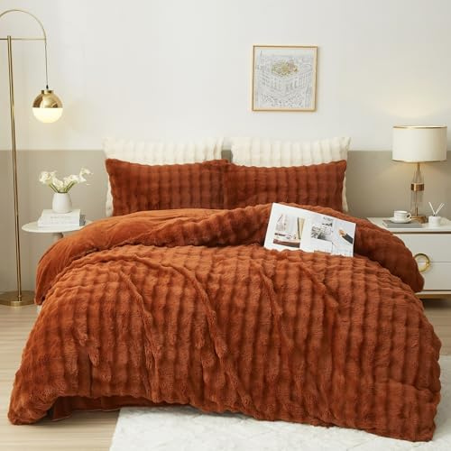Luofanfei Winter Plüsch Bettwäsche 135 x 200 Braun Karamell Kuschelig Flauschig Fleece Warme Bettwäsche Set Winterbettwäsche Nicki Microfaser Bettbezug und Kissenbezug 80x80 mit Reißverschluss